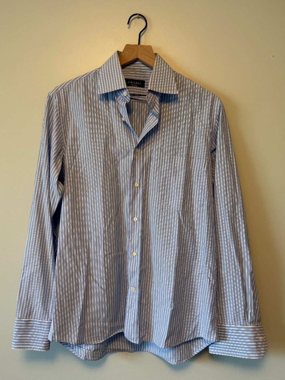 CANALI Made in Italy Blue & White Striped Long Sleeve Dress Shirt